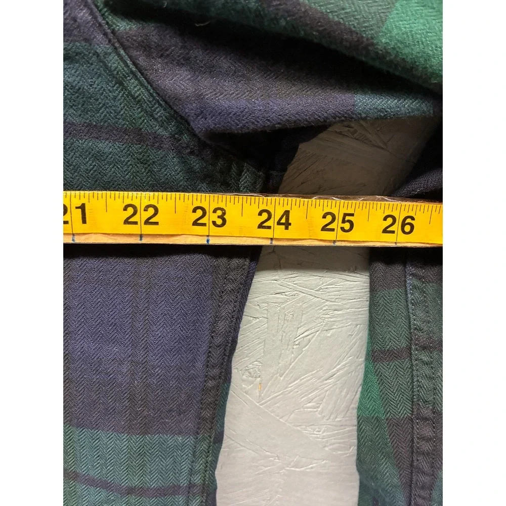 J. Crew Plaid Flannel Button Down Shirt Mens L Green Navy Blue Outdoor Preppy